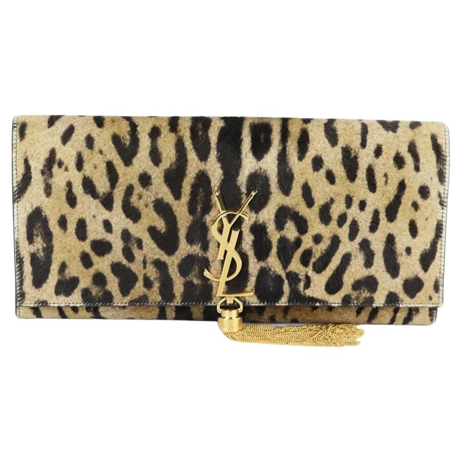 Saint Laurent Kate Monogramme Leopard Print Calf Hair And Leather Clutch