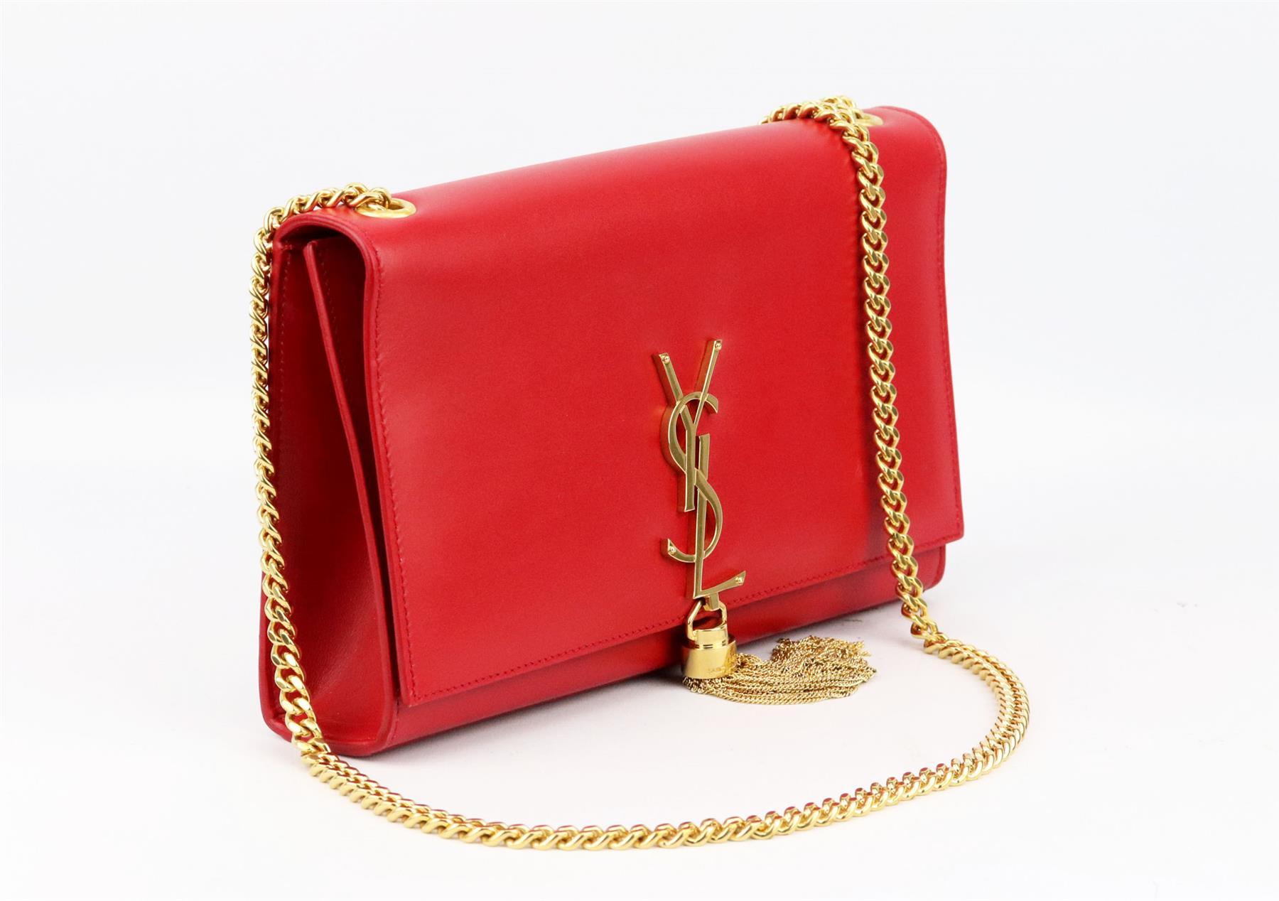 This 'Kate' bag by SAINT LAURENT will suit almost any occasion, embellished with the signature tassel-tipped 'YSL' plaque, it's been crafted in Italy from soft leather and has a durable chain strap that can be adjusted for a shorter drop. Red