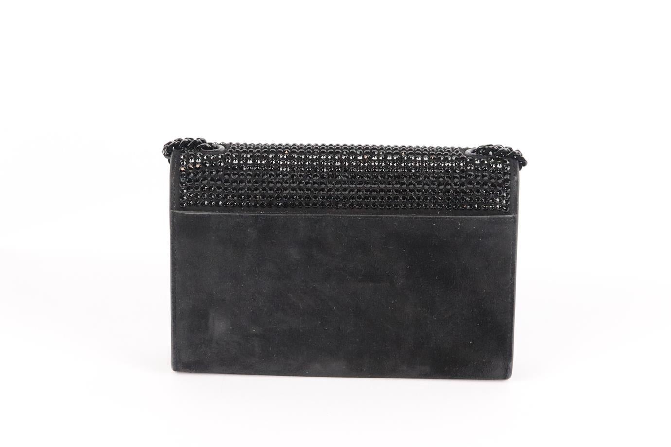 Black Saint Laurent Kate Monogramme Small Crystal Embellished Suede Shoulder Bag