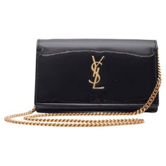 Saint Laurent Kate Patent Leather Black Wallet on a Chain Bag