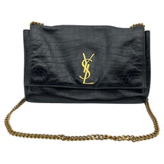 Saint Laurent Kate Wende-Umhängetasche aus Krokodilleder und Wildleder, schwarz-gold