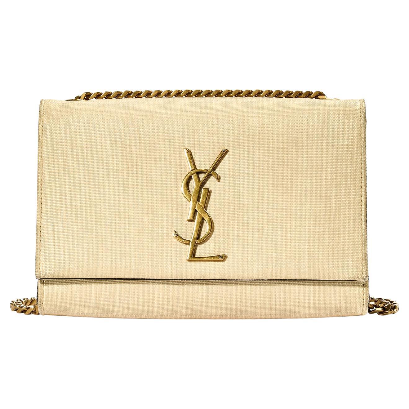Saint Laurent Kate Small Micro Rafia Beige in vendita