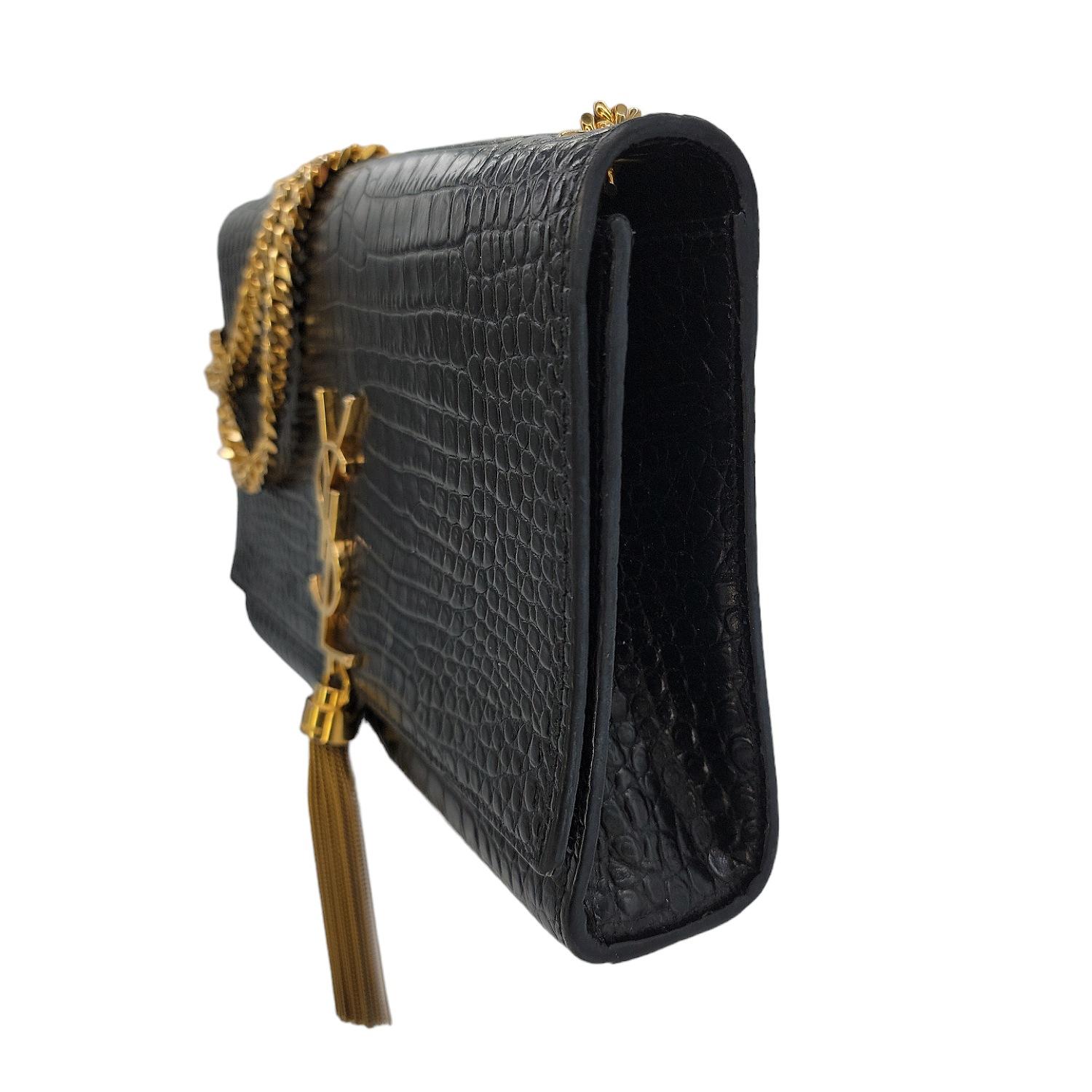 Saint Laurent Kate Tassel Croc-Embossed Shoulder Bag For Sale 1