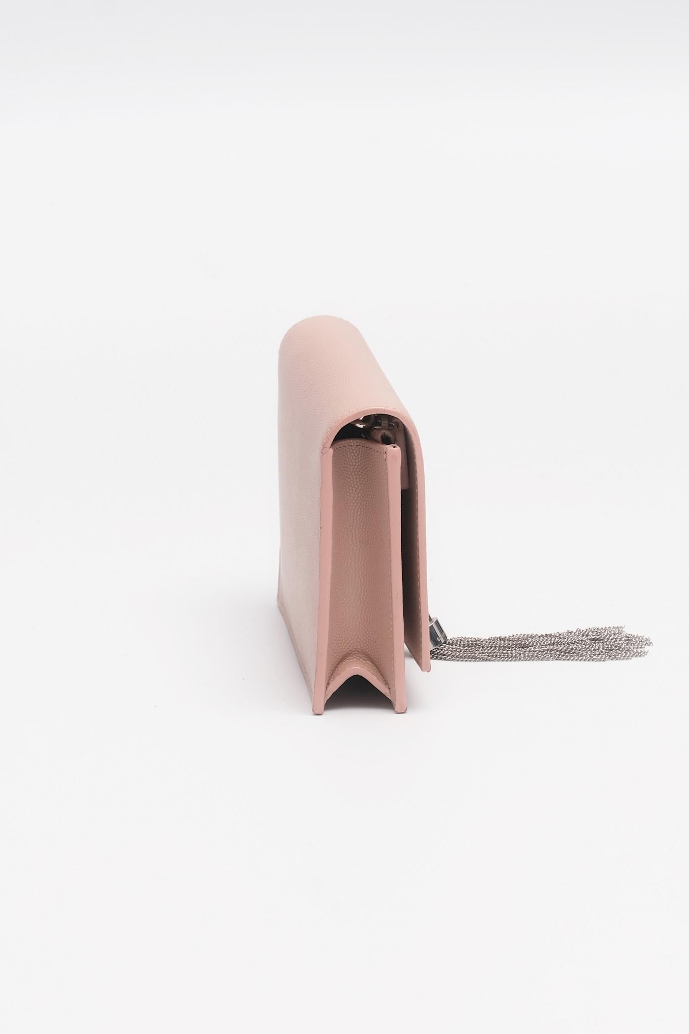 Brown Saint Laurent Kate Wallet On Chain Small Pink Grain De Poudre Embossed Leather
