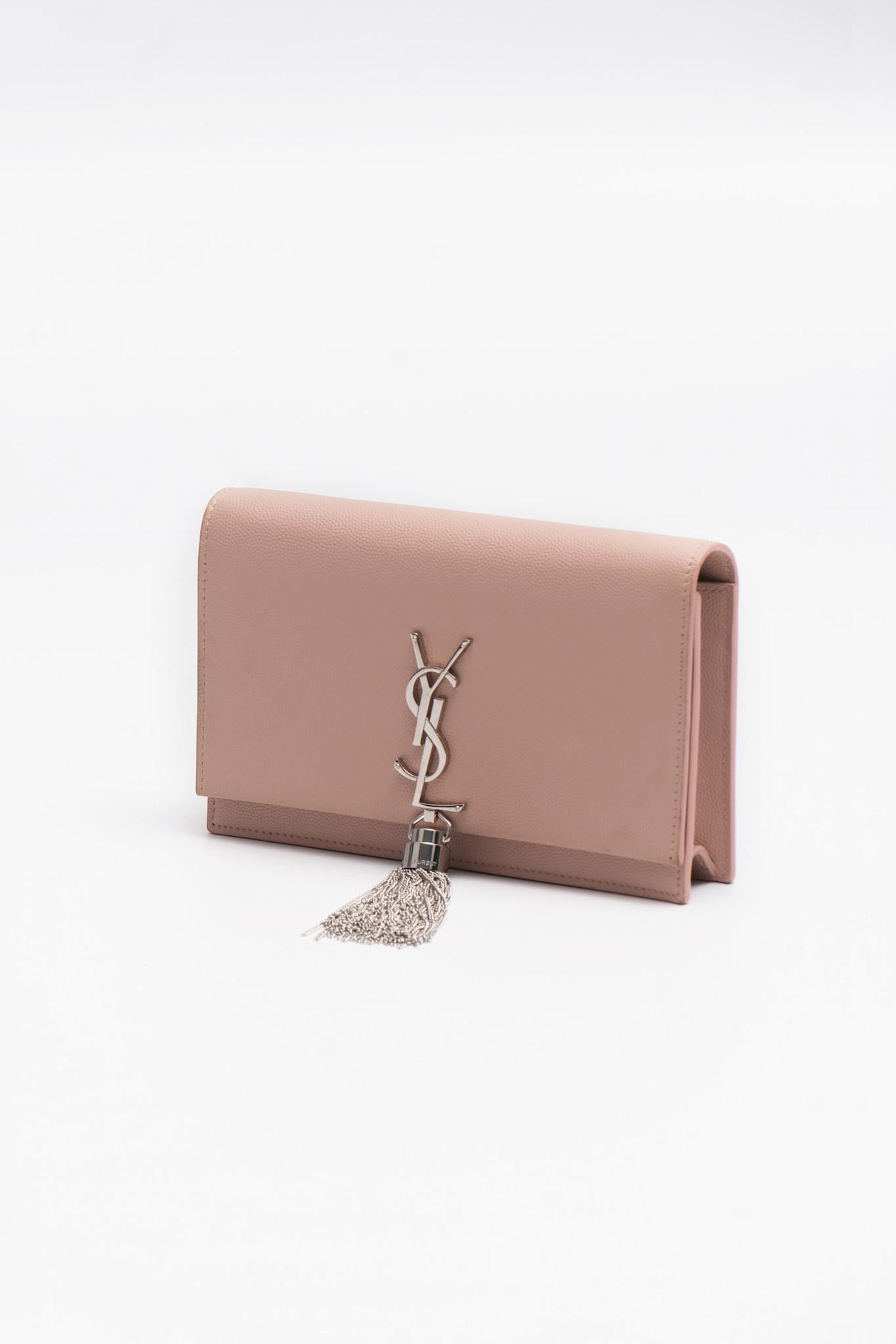 Saint Laurent Kate Wallet On Chain Small Pink Grain De Poudre Embossed Leather 1