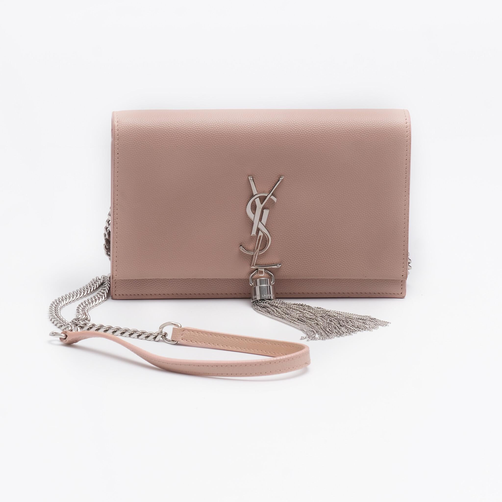 Saint Laurent Kate Wallet On Chain Small Pink Grain De Poudre Embossed Leather 2