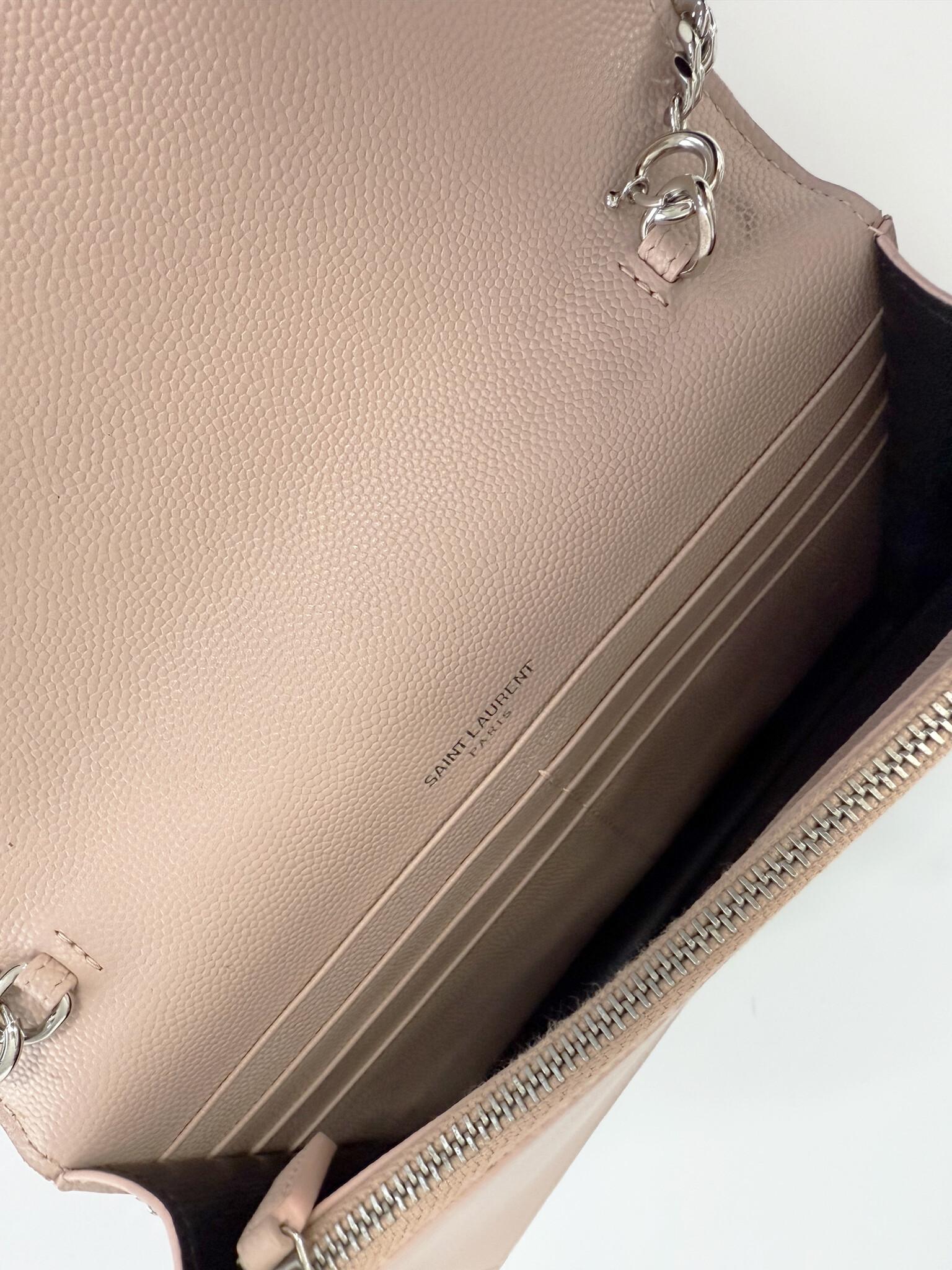 Saint Laurent Kate Wallet On Chain Small Pink Grain De Poudre Embossed Leather 3