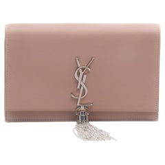 Saint Laurent Kate Wallet On Chain Small Pink Grain De Poudre Embossed Leather