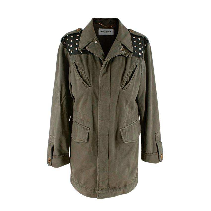 Saint Laurent Black/Gold Men's Leather Officer Biker Jacket w/ Gold Trim sz 38 For Sale at