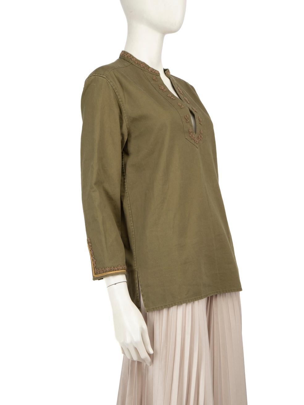 CONDITION is Very good. Minimal wear to the top is evident. Light discolouration on both sleeve cuffs and the lower back towards the hem. Plucking/ pilling to the fabric across this used Saint Laurent designer resale item.
 
 Details
 
 
 Khaki
 
