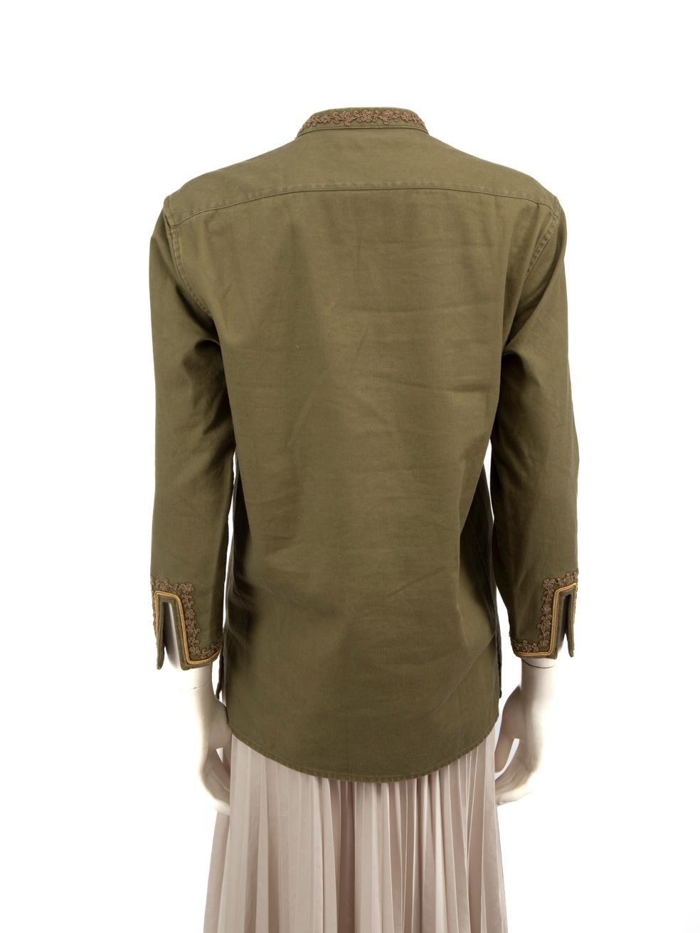 Brown Saint Laurent Khaki Embroidered Long Sleeve Top Size S