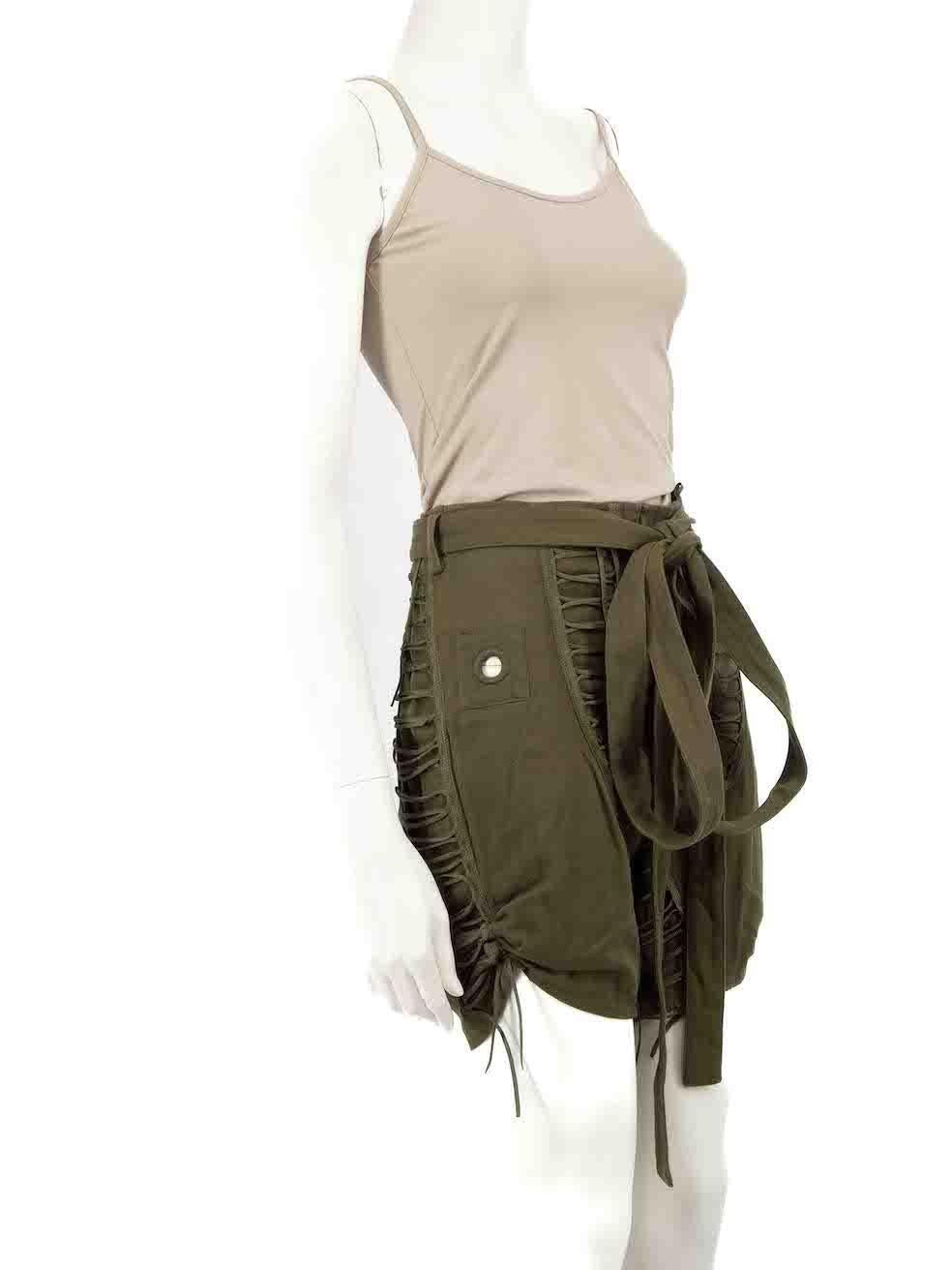 CONDITION is Very good. Hardly any wear to shorts is evident on this used Saint Laurent designer resale item.
 
 
 
 Details
 
 
 Gabardine model
 
 Khaki
 
 Cotton
 
 Shorts
 
 Lace up detail
 
 Tie strap belted
 
 Back zip closure with button
 
 

