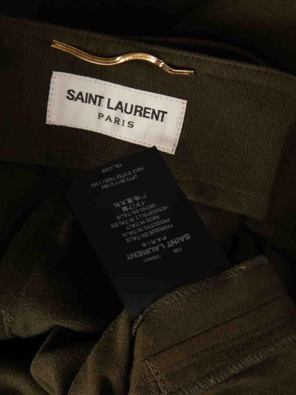 Saint Laurent Khaki Gabardine Schnür Shorts mit Schnürung Größe S Damen im Angebot