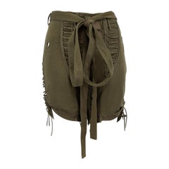 Saint Laurent Short à lacets en gabardine kaki taille S
