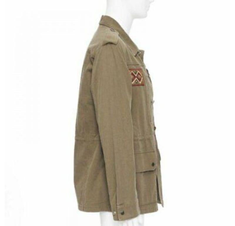Men's SAINT LAURENT khaki green cotton ethnic embroidery safari coat jacket FR50 L