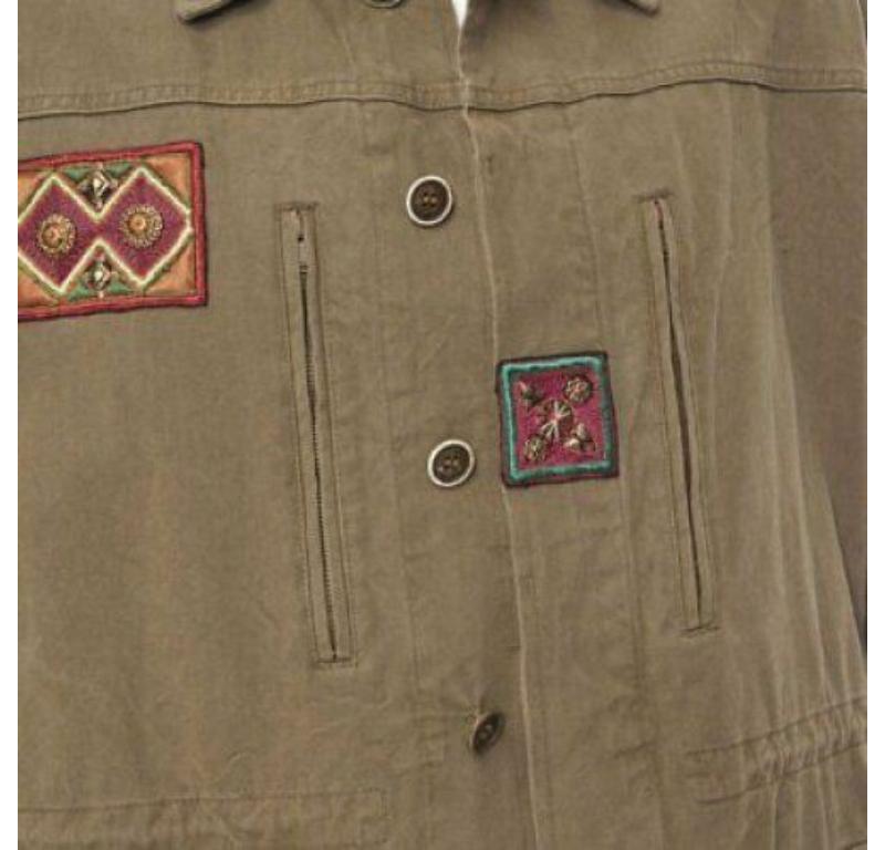 SAINT LAURENT khaki green cotton ethnic embroidery safari coat jacket FR50 L 4