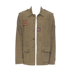 SAINT LAURENT khaki green cotton ethnic embroidery safari coat jacket FR50 L