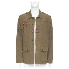 SAINT LAURENT khaki green cotton ethnic embroidery safari coat jacket FR50 L