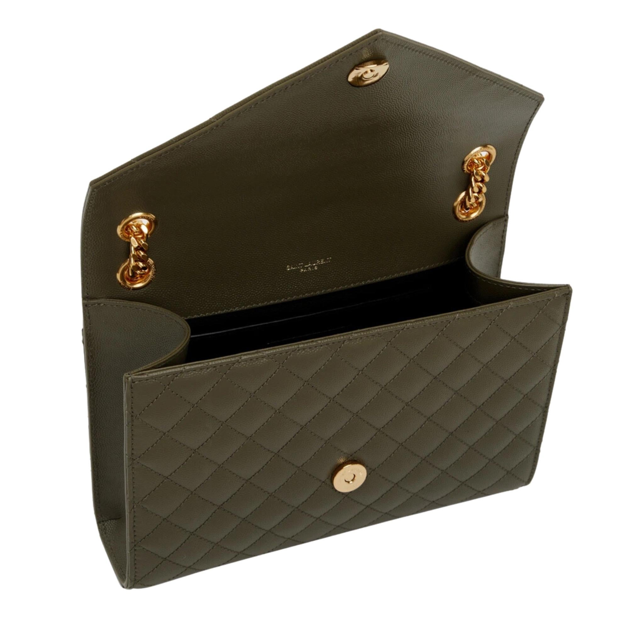 Beige Saint Laurent Khaki Medium Envelope Shoulder Bag Olive Green For Sale