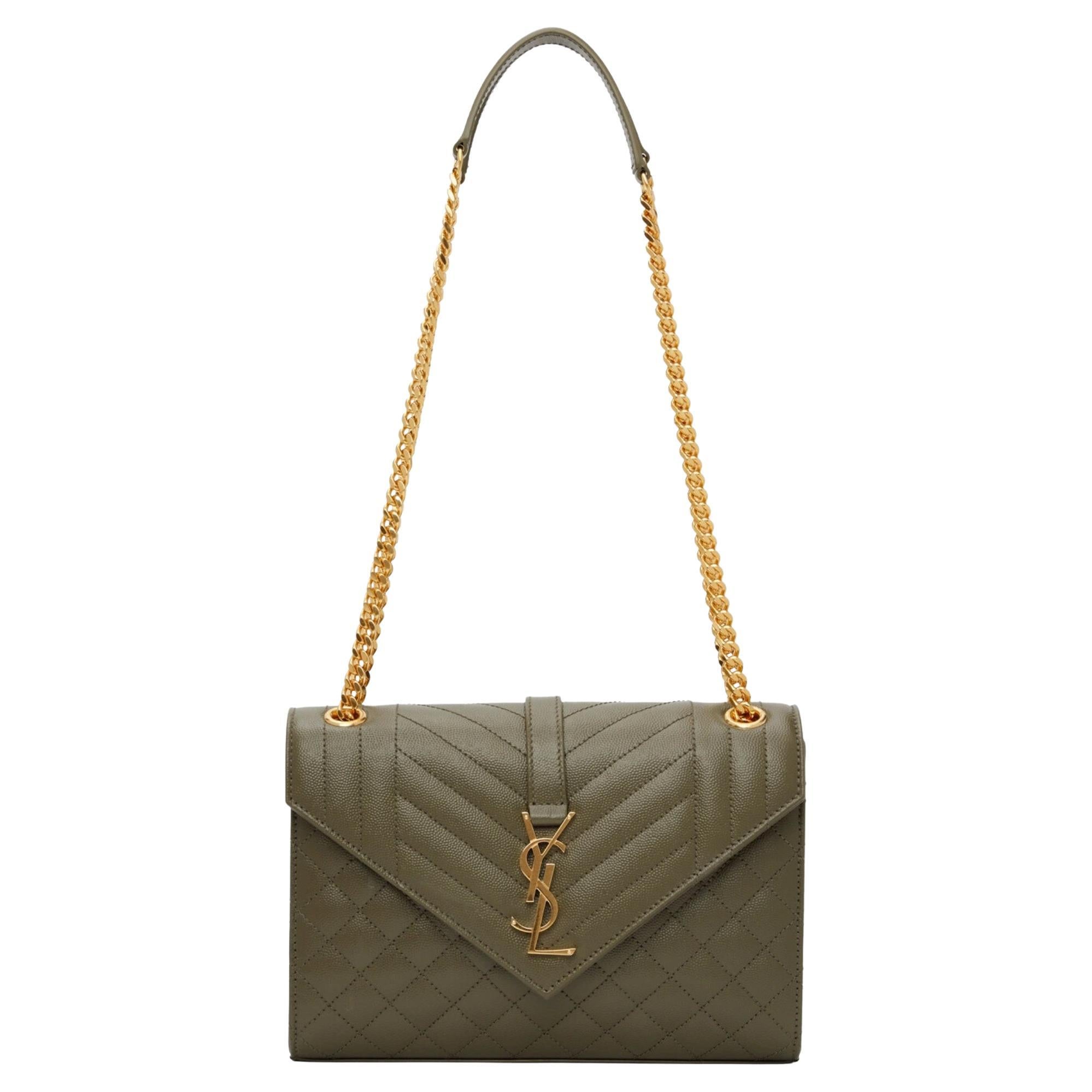 Saint Laurent Khaki Medium Envelope Shoulder Bag Olive Green