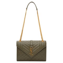 Vintage Saint Laurent Khaki Medium Envelope Shoulder Bag Olive Green