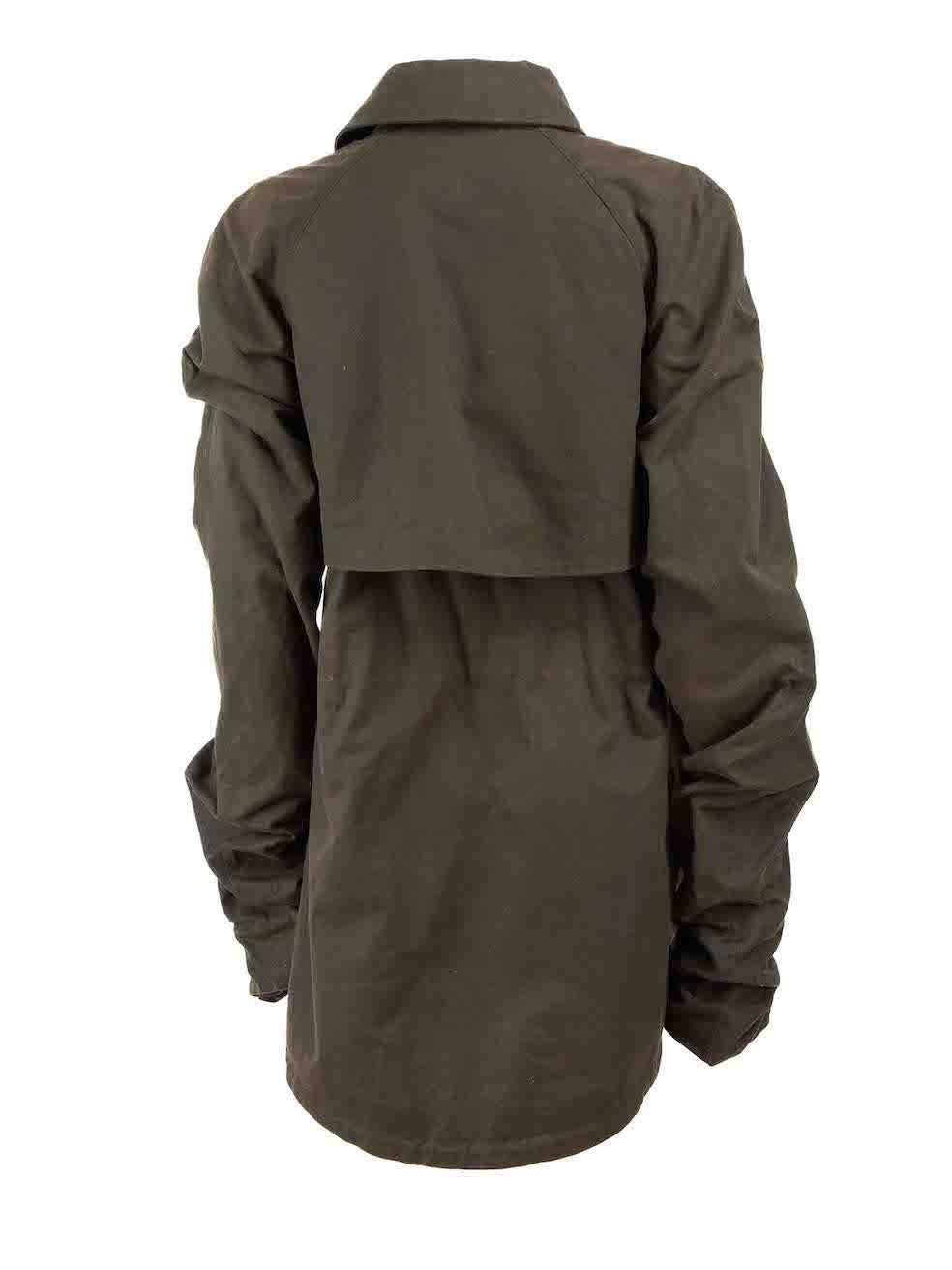 Saint Laurent Khaki Ruched Sleeve Parka Coat Size M In Good Condition For Sale In London, GB