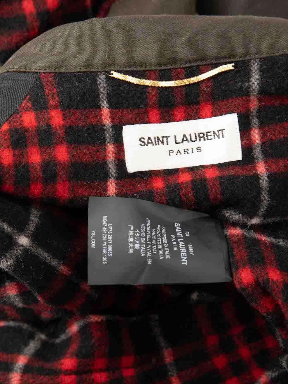 Saint Laurent Khaki Ruched Sleeve Parka Coat Size M For Sale 3