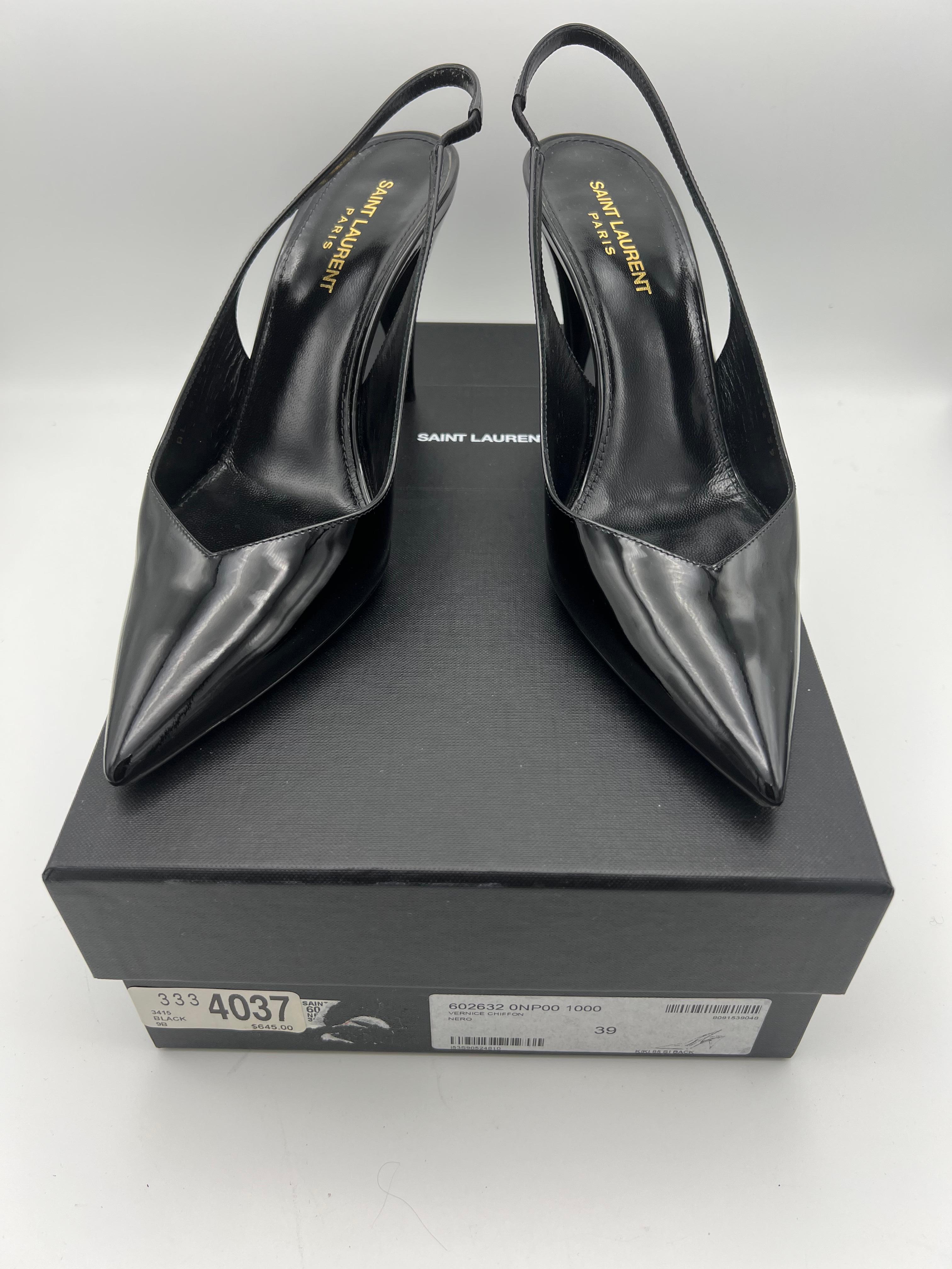 Saint Laurent Kiki Black Patent Pumps, Size 39 For Sale 2