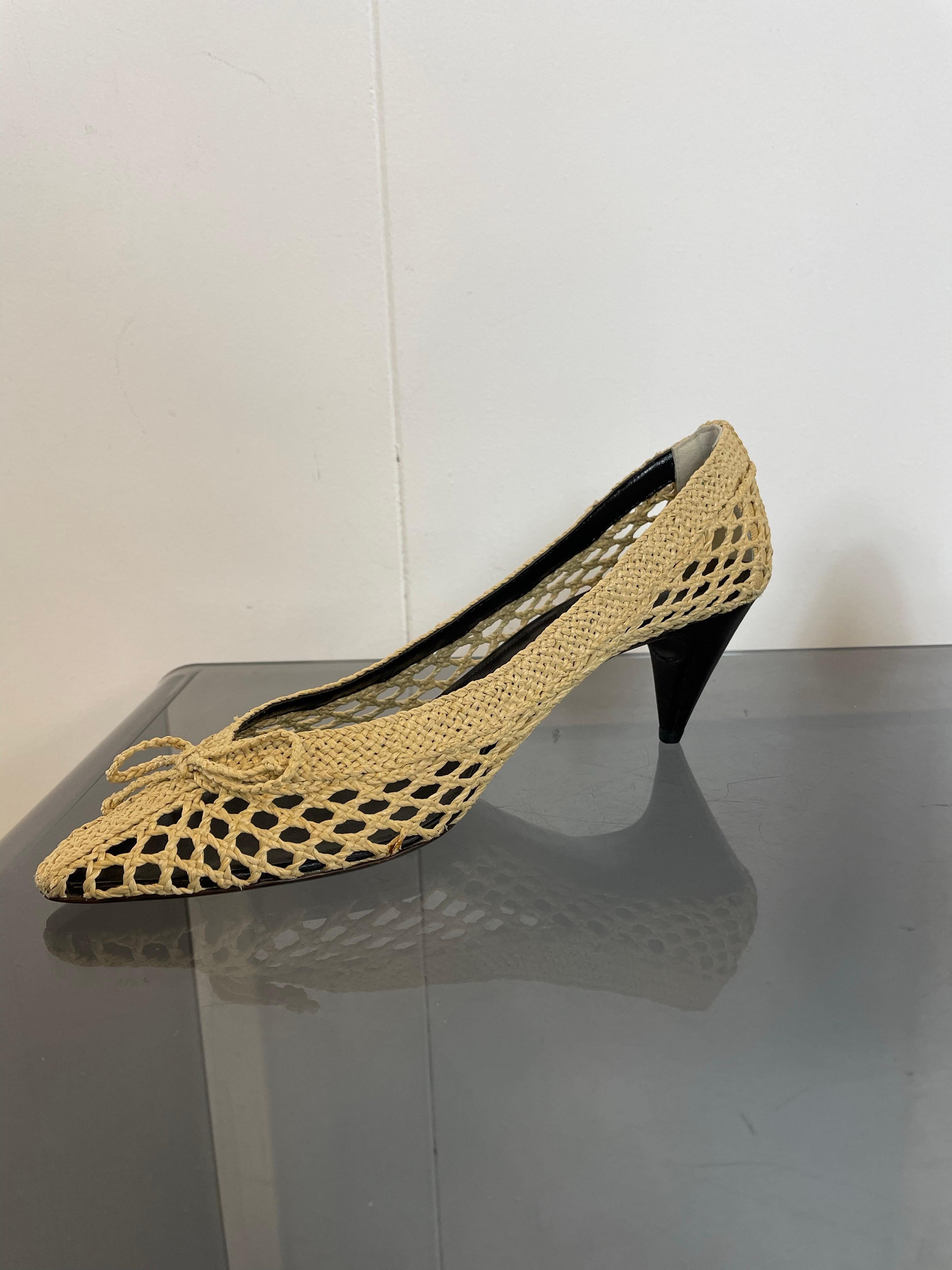 da uomo o donna Décolleté modello Kim di Saint Laurent in rafia beige in vendita