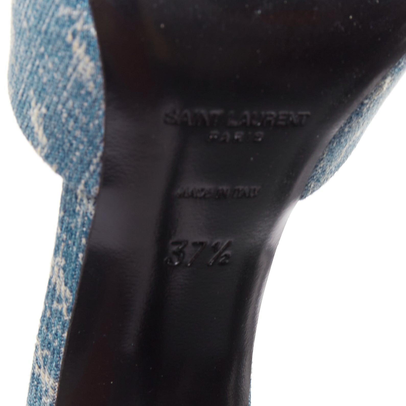 SAINT LAURENT La 16 Pantoletten Cassandre Denim blau YSL Monogram Sandale Absätze EU37.5 im Angebot 6