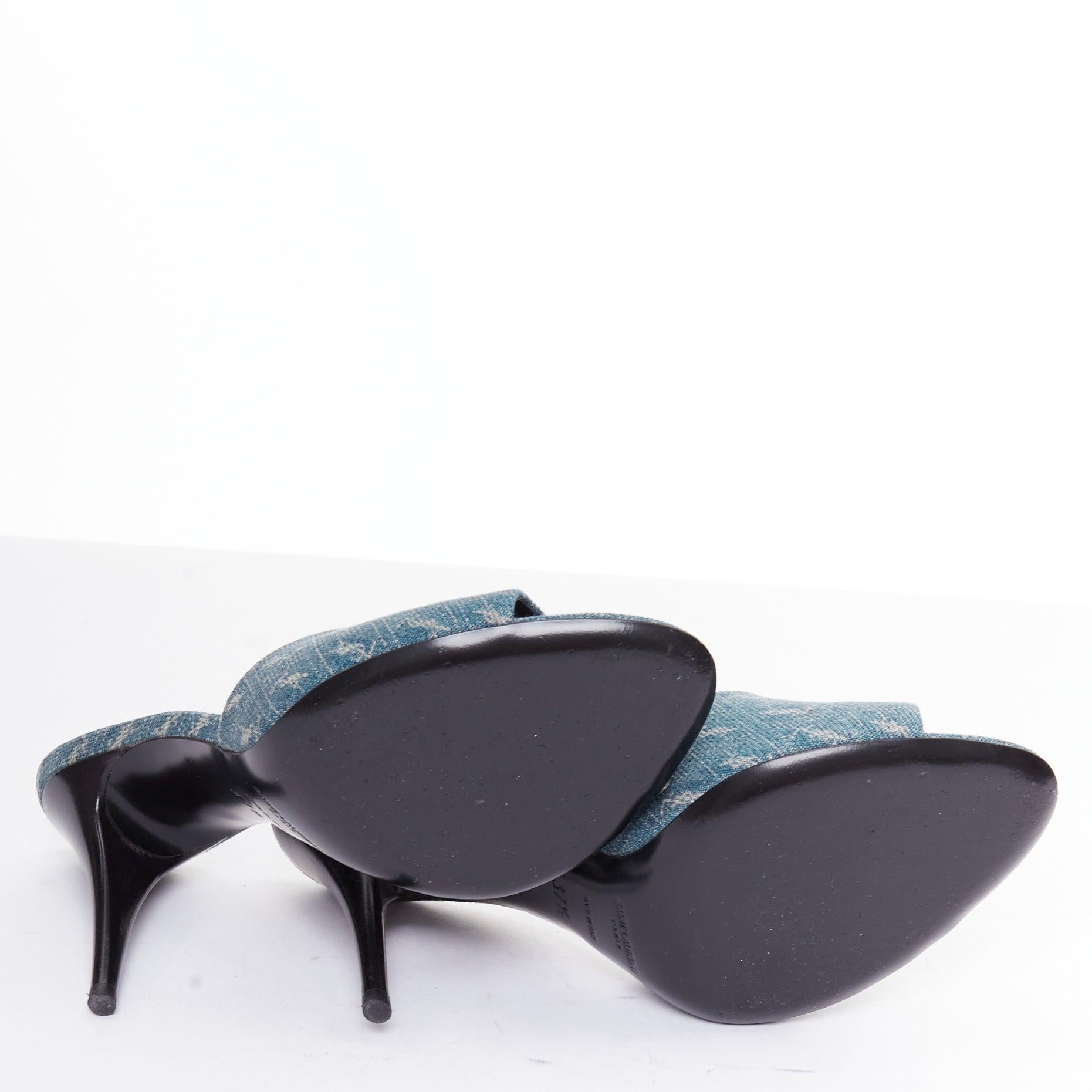 SAINT LAURENT La 16 Pantoletten Cassandre Denim blau YSL Monogram Sandale Absätze EU37.5 im Angebot 7