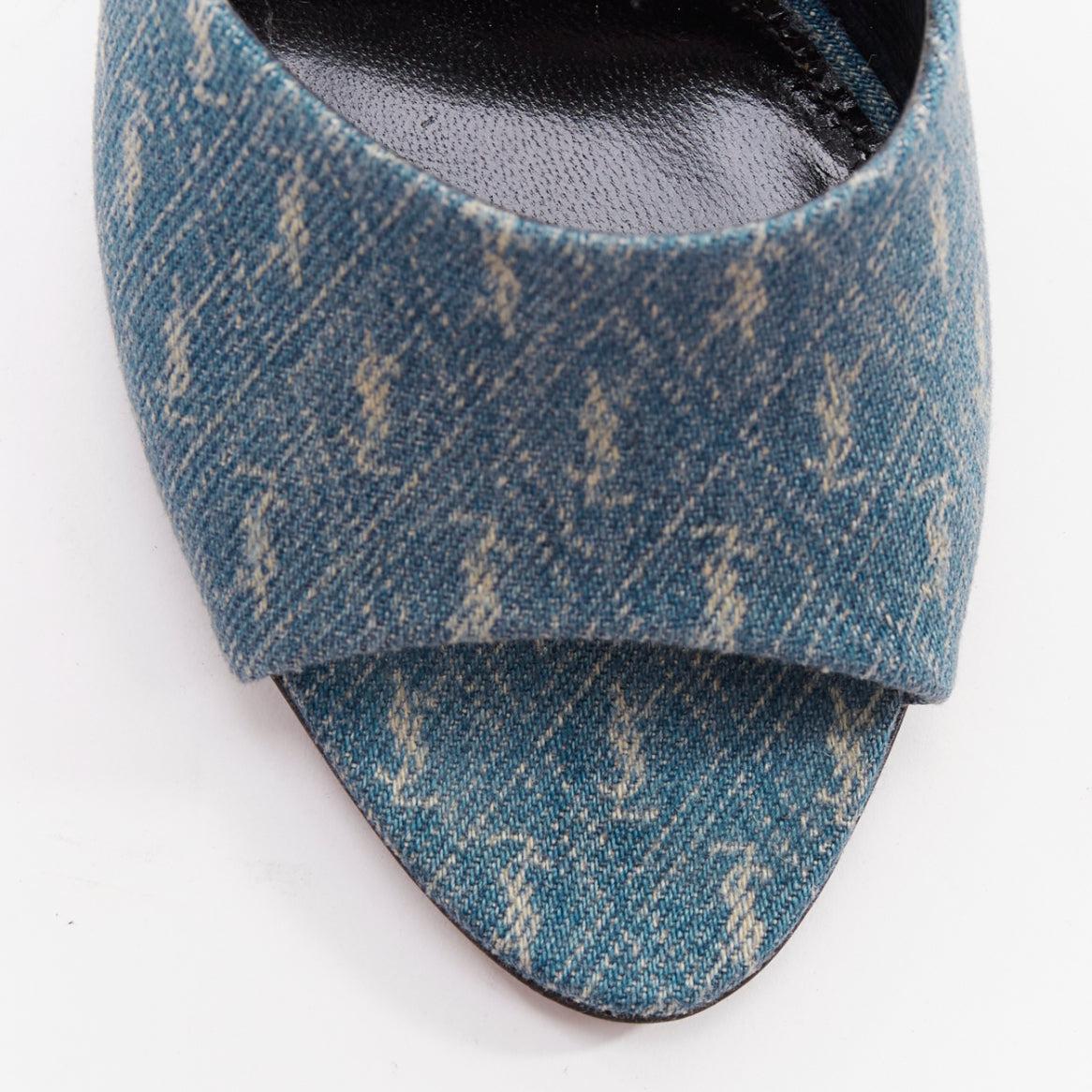 SAINT LAURENT La 16 Pantoletten Cassandre Denim blau YSL Monogram Sandale Absätze EU37.5 im Angebot 2