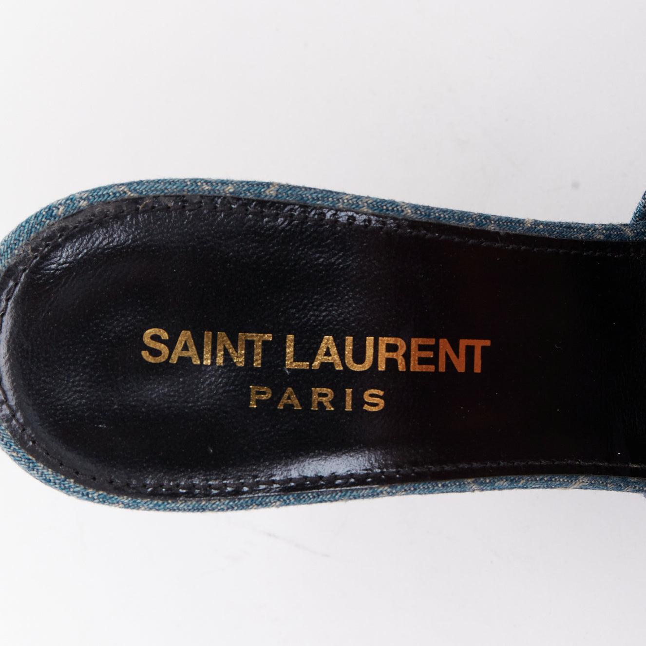 SAINT LAURENT La 16 Pantoletten Cassandre Denim blau YSL Monogram Sandale Absätze EU37.5 im Angebot 5