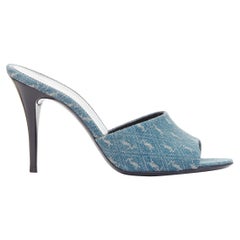 SAINT LAURENT La 16 Pantoletten Cassandre Denim blau YSL Monogram Sandale Absätze EU37.5