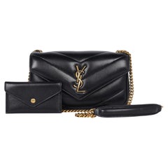 Saint Laurent Mini Loulou Black Lambskin Chevron Quilted Crossbody Bag