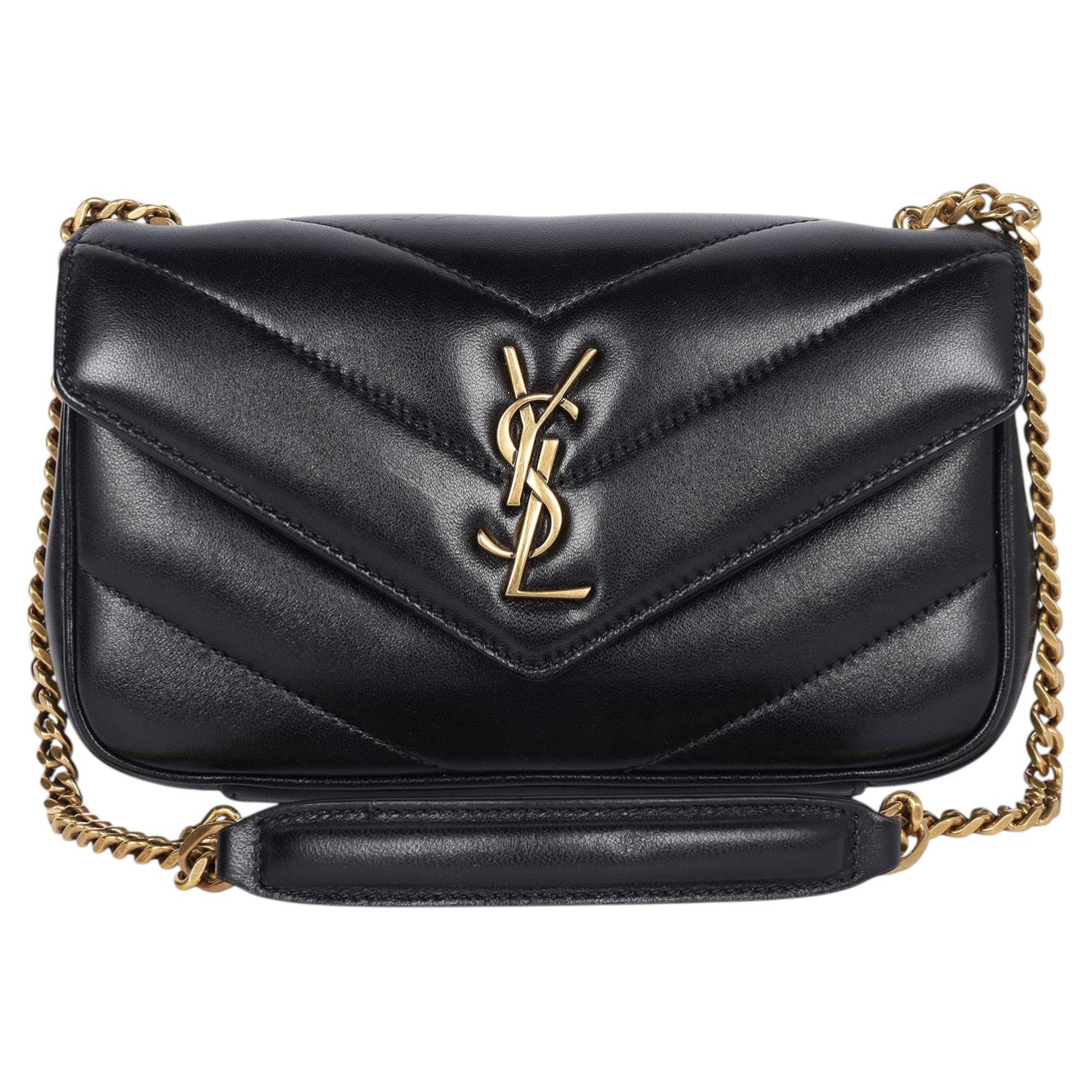 Saint Laurent Mini Loulou Black Lambskin Chevron Quilted Crossbody Bag