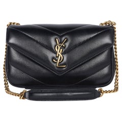 SAINT LAURENT Lambskin Chevron Quilted Mini Loulou Black