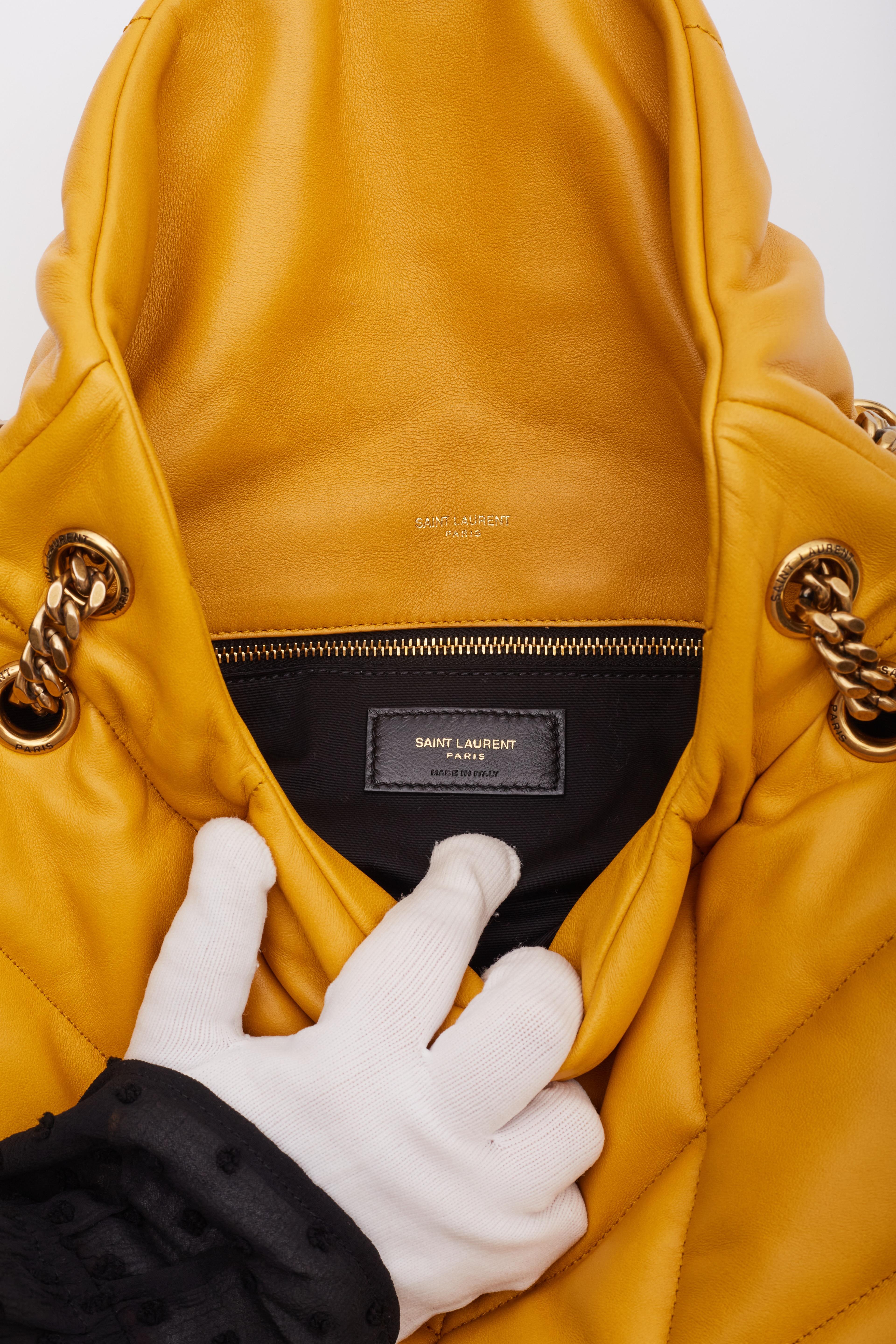 Saint Laurent Lambskin Loulou Puffer Chain Saffran Medium Satchel Bag 6
