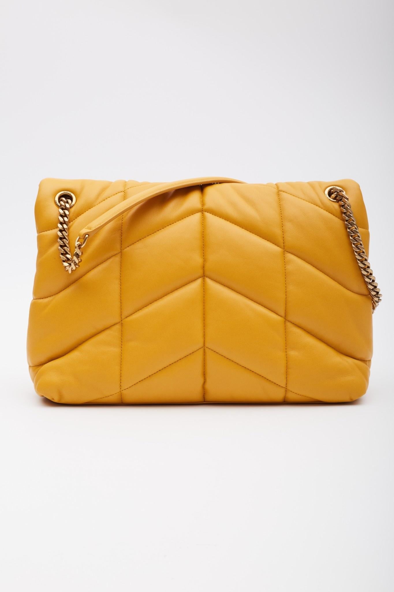 Saint Laurent Lambskin Loulou Puffer Chain Saffran Medium Satchel Bag In New Condition In Montreal, Quebec