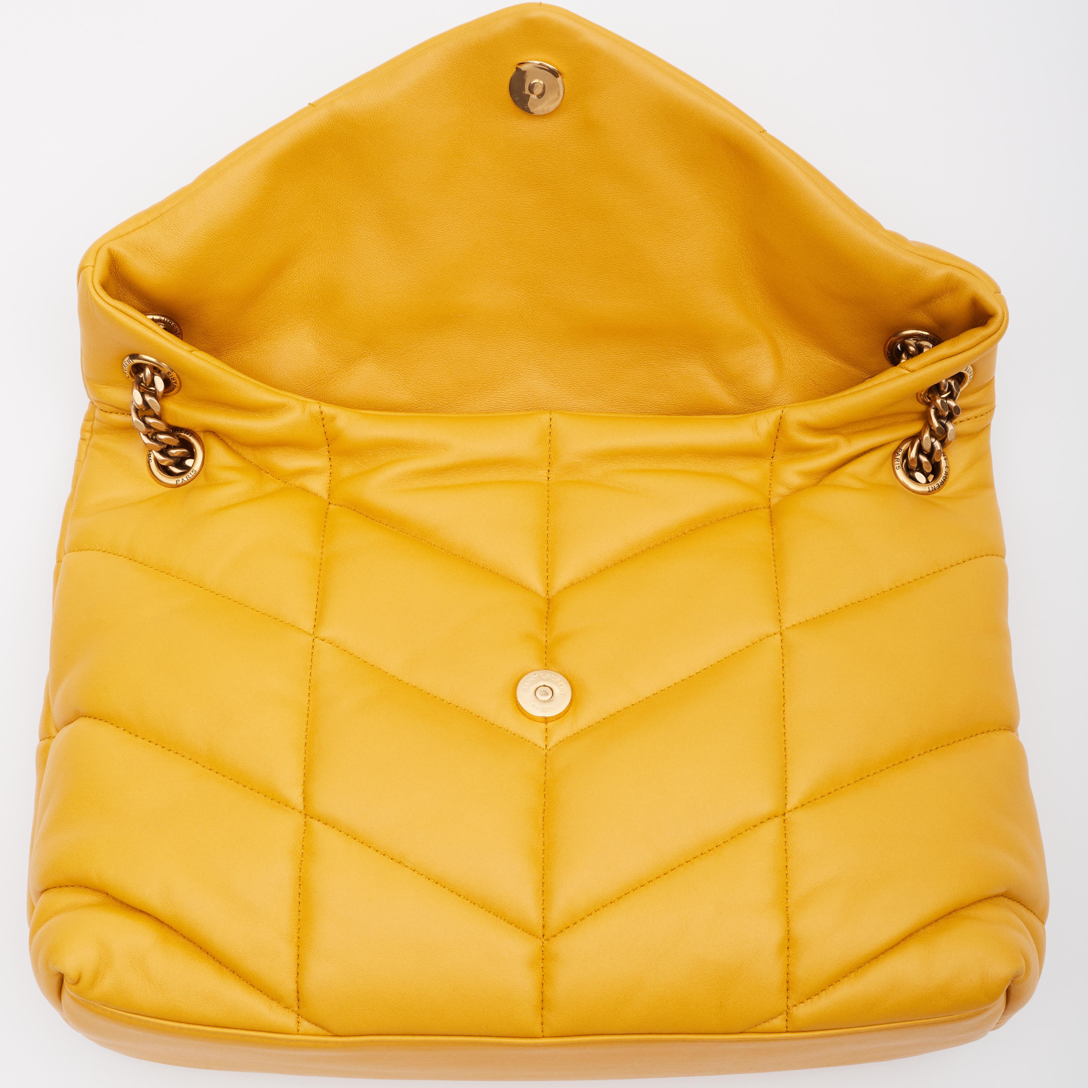 Saint Laurent Lambskin Loulou Puffer Chain Saffran Medium Satchel Bag 4