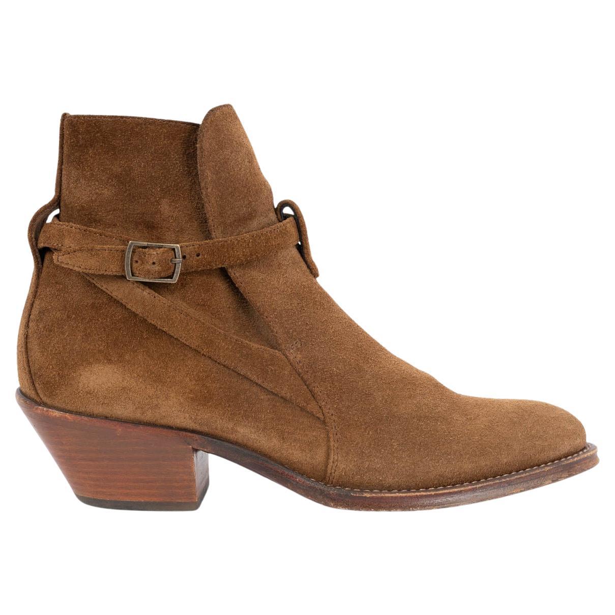 SAINT LAURENT Land brown suede RATCHED 45 WESTERN Ankle Boots Shoes 37 For Sale