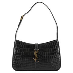 Saint Laurent Le 5 a 7 Hobo Crocodile Embossed Leather Small