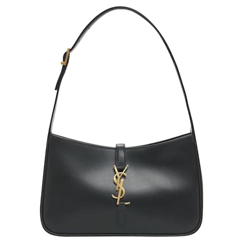 YVES SAINT LAURENT Black Crackled And Glazed Leather Hobo Bag