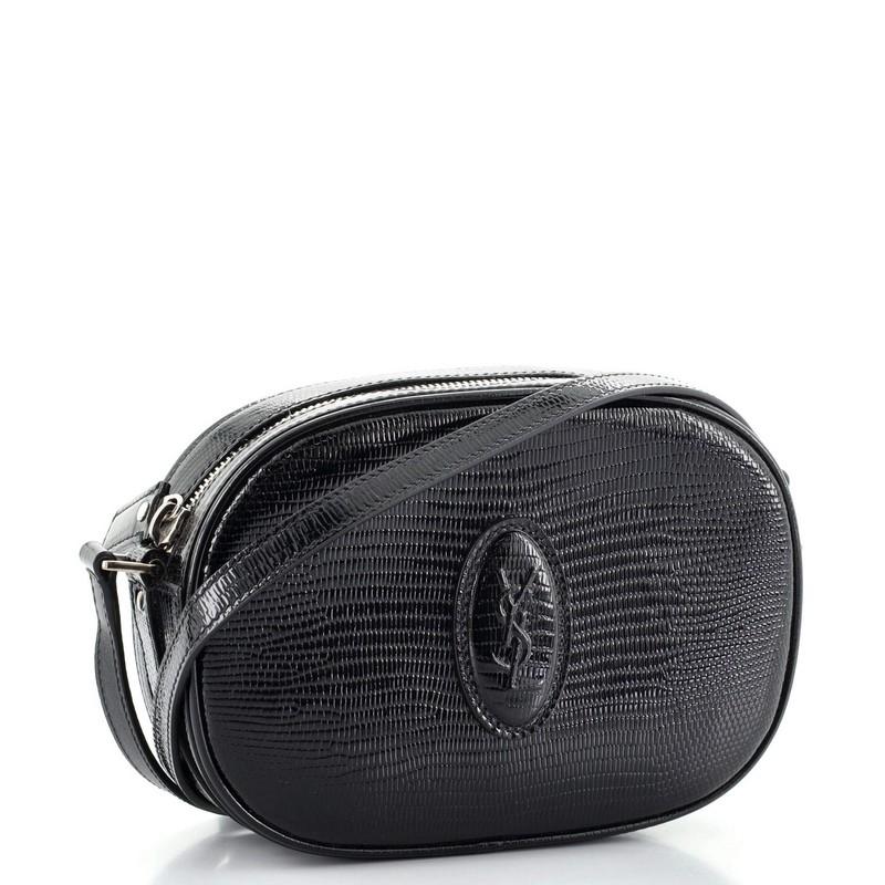 Saint Laurent Le 61 Kameratasche aus geprägtem Lackleder mit Eidechsenprägung (Schwarz)