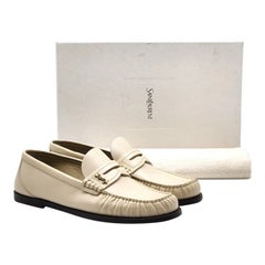Saint Laurent Le Loafer YSL Monogram Leather Loafers White EU 40 US 10 - NWB