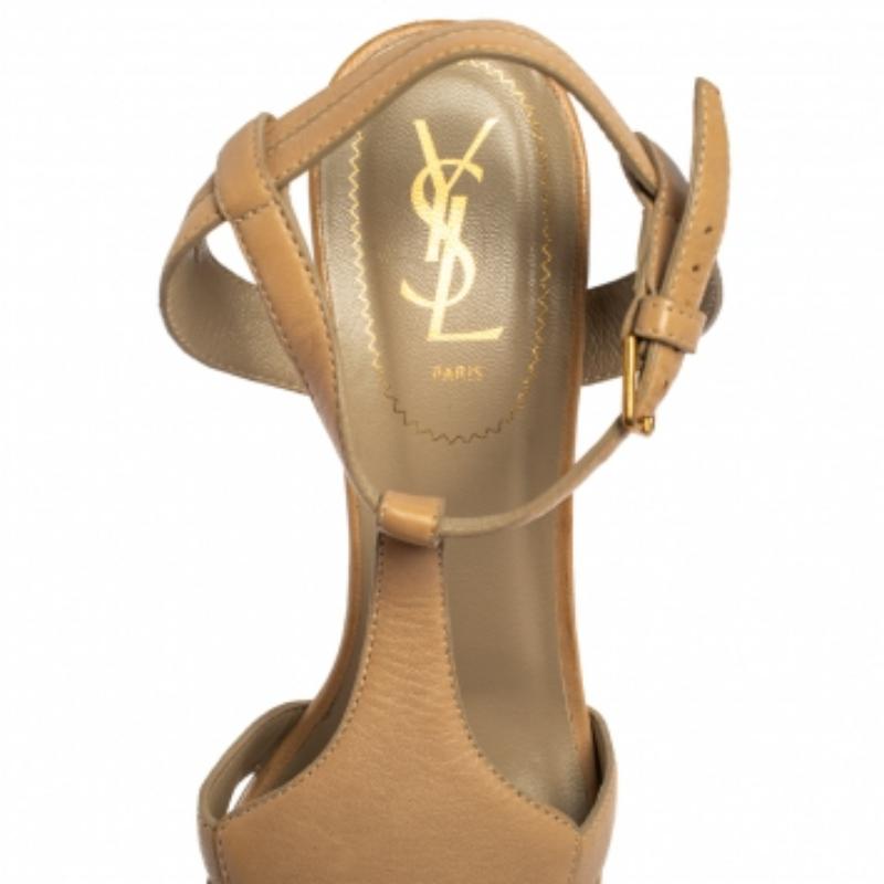 Saint Laurent Leather and Textured Leather Ankle Strap Platform Sandals Size 40 For Sale 2