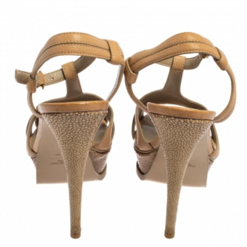 Saint Laurent Leather and Textured Leather Ankle Strap Platform Sandals Size 40 For Sale 3