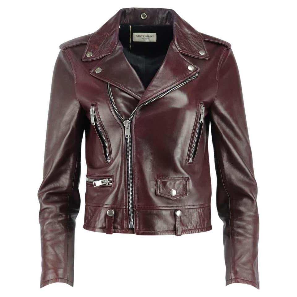 Calvin Klein Cropped Leather Trimmed Shearling Jacket For Sale at ...
