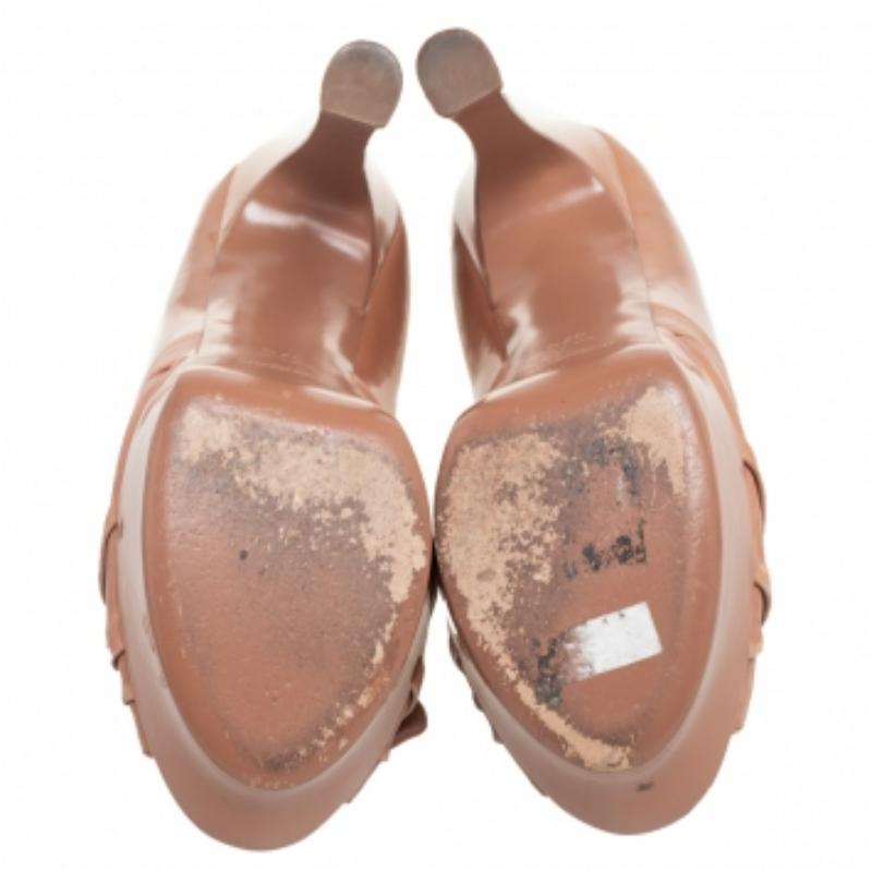 Saint Laurent Leather Bow Tie Palais Platform Peep Toe Pumps Size 37.5 1