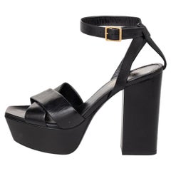 Saint Laurent Leather Farrah Criss Cross Platform Ankle Strap Sandals Size 38